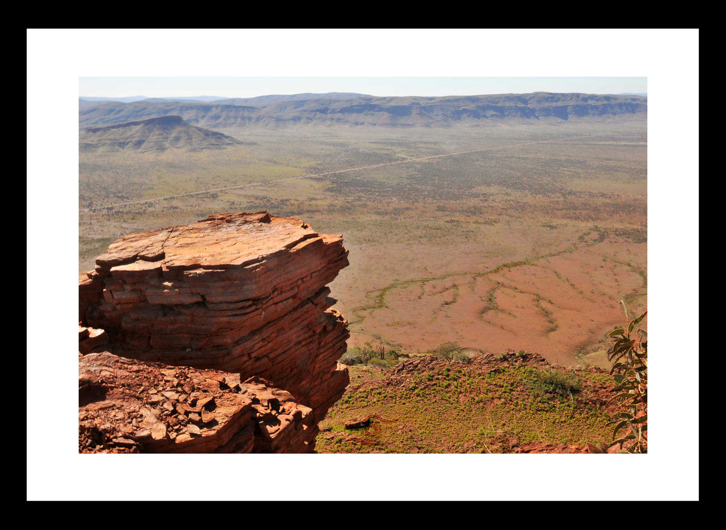 Pilbara Photography Artwork taken from the summit of Mount Bruce in the Karijini National Park. Fine Art Print with Black Frame.