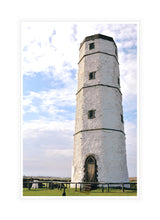 Load image into Gallery viewer, Lighthouse Photography Artwork of the Old Flamborough Head Lighthouse. Canvas Print with White Frame.
