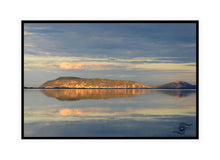 Load image into Gallery viewer, Ocean Photography Wall Art Print taken across a perfectly flat and still &quot;Shoal Bay&quot;near Albany in Southern Western Australia. Canvas Print with Black Frame.
