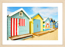 Load image into Gallery viewer, Beach Boxes Wall Art, colourful Beach Boxes, Brighton Beach, Melbourne, Victoria, Australia, Framed Prints, Canvas, Acrylic
