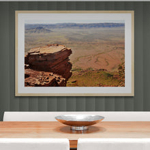 Load image into Gallery viewer, Pilbara Photography Artwork taken from the summit of Mount Bruce in the Karijini National Park. Fine Art Print with Wood Frame. 
