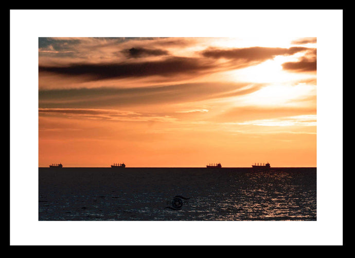 Cargo Ship Wall Art, sunset, anchored in Gage Roads, Fremantle Port, Western Australia, Framed Prints, Canvas, Acrylic