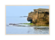 Load image into Gallery viewer, Ocean Photography Wall Art Print of the dramatic and rugged ocean cliffs at Innes Headland, captured in the Innes National Park, South Australia on a grey rainy day. Canvast Print with Wood Frame.
