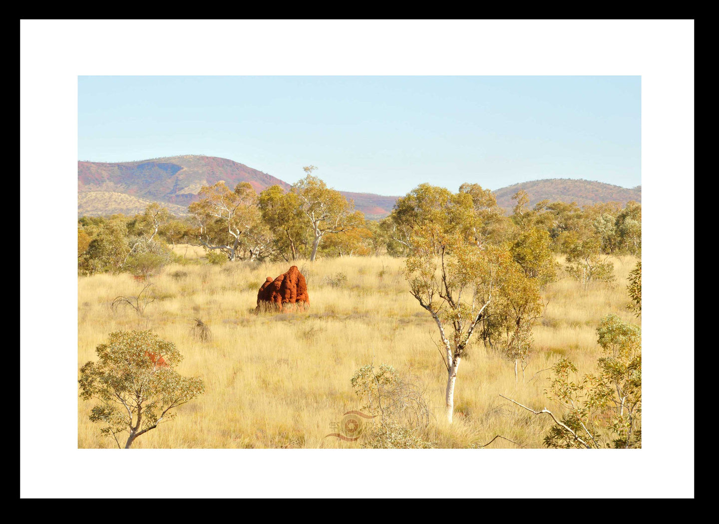 Pilbara Photography Artwork of the landscape in the Karijini National Park, Pilbara, Western Australia. Fine Art Print with Black Frame. 