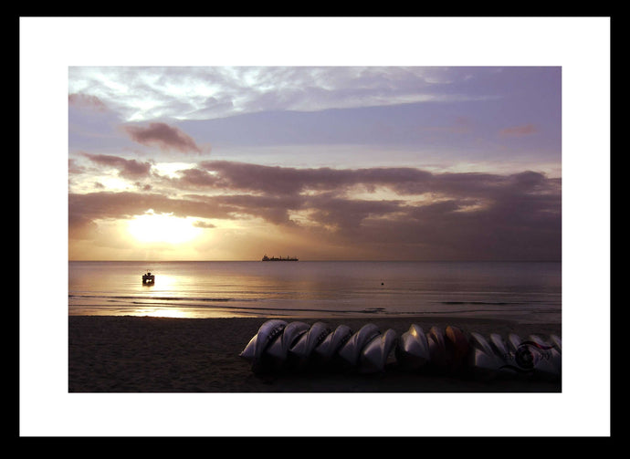 Sun Rise Wall Art, kayaks, beach, awakening at dawn, Queensland, Australia, Framed Prints, Canvas, Acrylic