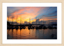 Load image into Gallery viewer, Yacht Wall Art, glowing orange sky at sunset, reflecting in the calm marina, Langkawi Yacht Club, Kuah, Malaysia, Framed Prints, Canvas, Acrylic
