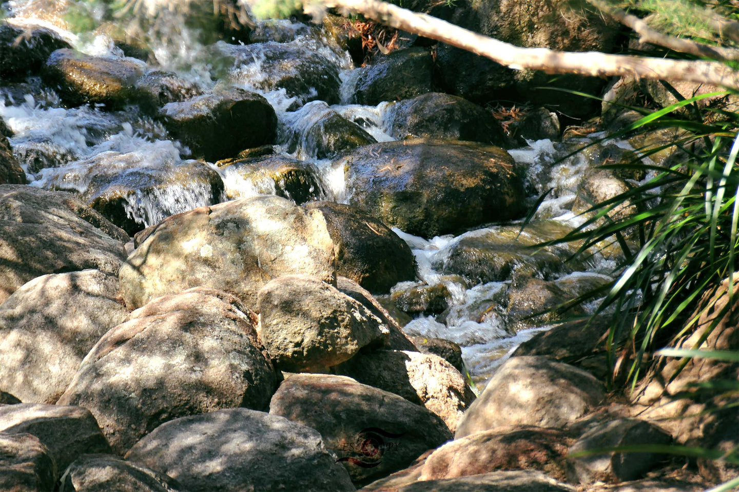 Water flowing over rocks Wall Art, tranquil stream,  babbling over rocky terrain, Framed Prints, Canvas, Acrylic