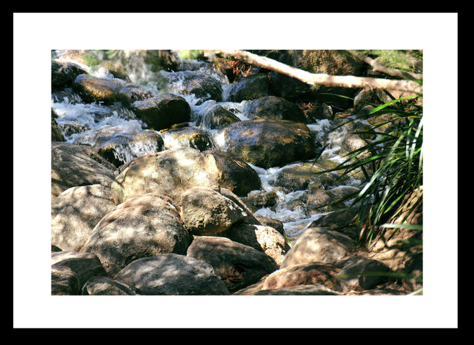 Water flowing over rocks Wall Art, tranquil stream,  babbling over rocky terrain, Framed Prints, Canvas, Acrylic