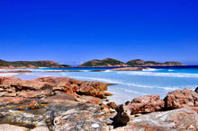 Load image into Gallery viewer, Ocean Photography Wall Art Print of the white beach and crystal clear turquoise waters of Lucky Bay near Esperance Western Australia. Unframed Print.
