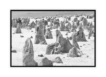 Load image into Gallery viewer, Black and White Landscape Wall Art, &quot;moon scape looking&quot; limestone formations, Pinnacles, Western Australia, Framed Prints, Canvas, Acrylic
