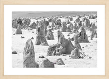 Load image into Gallery viewer, Black and White Landscape Wall Art, &quot;moon scape looking&quot; limestone formations, Pinnacles, Western Australia, Framed Prints, Canvas, Acrylic
