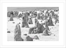 Load image into Gallery viewer, Black and White Landscape Wall Art, &quot;moon scape looking&quot; limestone formations, Pinnacles, Western Australia, Framed Prints, Canvas, Acrylic
