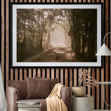 Load image into Gallery viewer, Sun Ray Wall Art, late afternoon sun rays, dusty road, forest, Denmark, Western Australia, Framed Prints, Canvas, Acrylic
