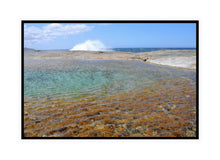 Load image into Gallery viewer, Ocean Photography Wall Art Print of a colourful rock pool filled by the ocean&#39;s waves and tides, taken at Madfish Bay, Denmark, Western Australia. Canvas Print with Black Frame.
