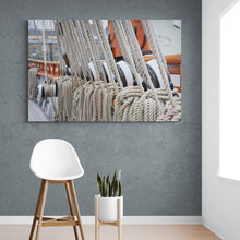 Load image into Gallery viewer, Nautical Rope Wall Art, tall ship, cutter rope rigging and pulleys, Framed Prints, Canvas, Acrylic
