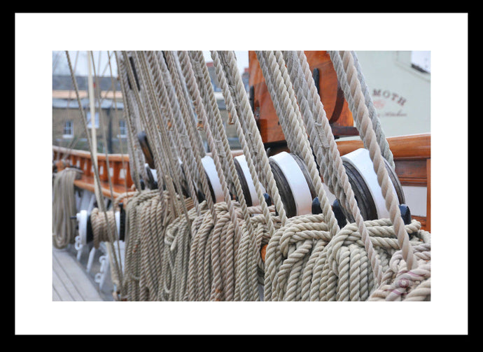 Nautical Rope Wall Art, tall ship, cutter rope rigging and pulleys, Framed Prints, Canvas, Acrylic