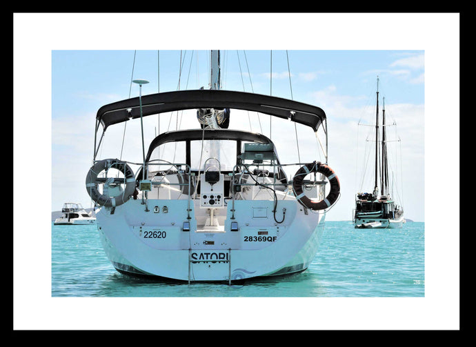 Yacht Wall Art, yacht Satori, anchored, blue ocean, Whitsundays, Queensland, Australia, Framed Prints, Canvas, Acrylic 