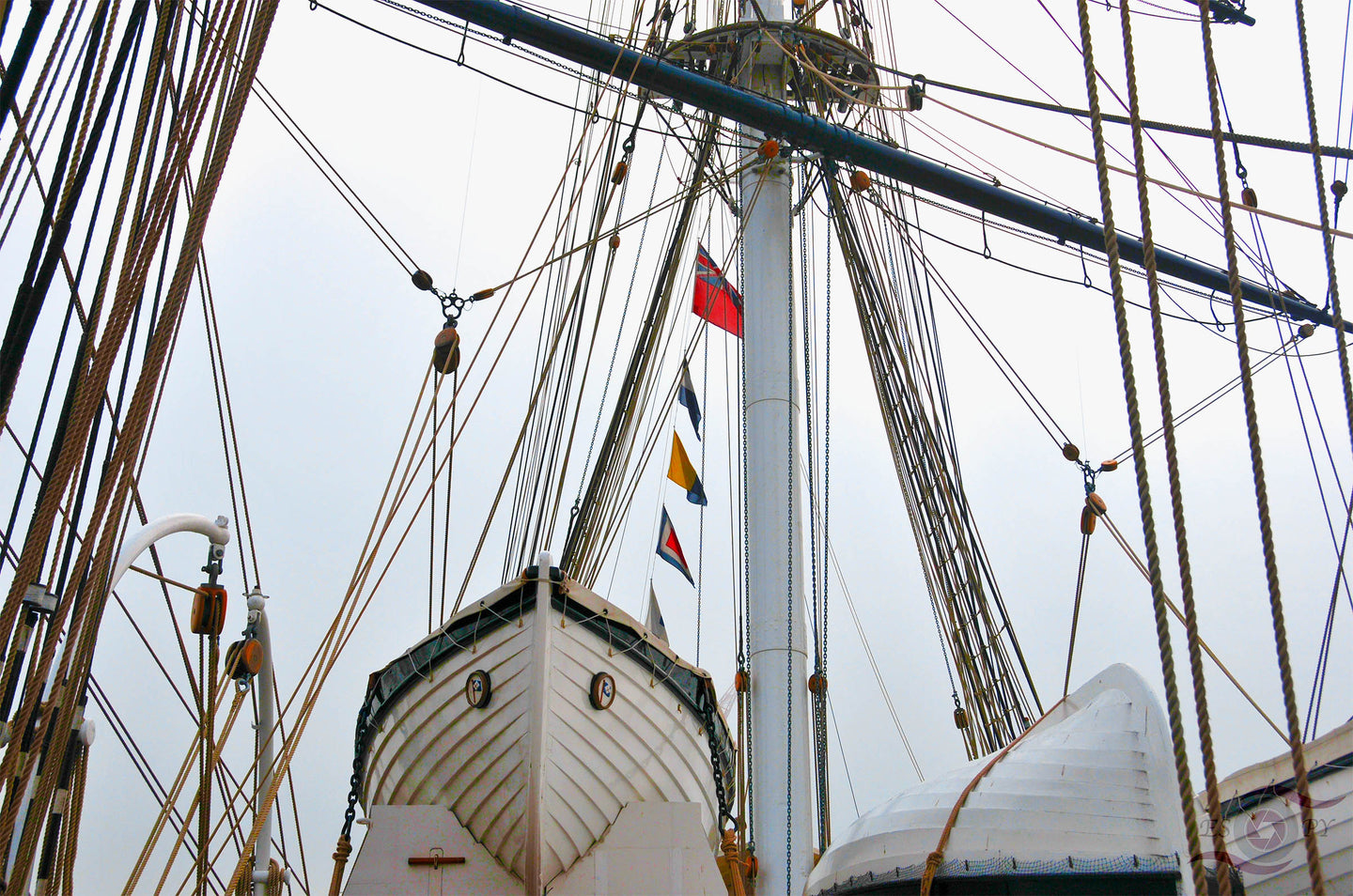 Nautical Signals Wall Art, tall ship's colourful signal flags , rigging, wooden lifeboats, Framed Prints, Canvas, Acrylic 