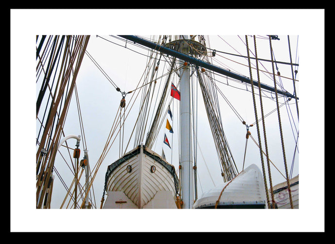 Nautical Signals Wall Art, tall ship's colourful signal flags , rigging, wooden lifeboats, Framed Prints, Canvas, Acrylic 