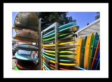 Load image into Gallery viewer, Surfboard Wall Art, multi coloured stacked surfboards, Manly Beach, New South Wales, Australia, Framed Prints, Canvas, Acrylic
