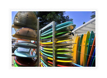 Load image into Gallery viewer, Surfboard Wall Art, multi coloured stacked surfboards, Manly Beach, New South Wales, Australia, Framed Prints, Canvas, Acrylic
