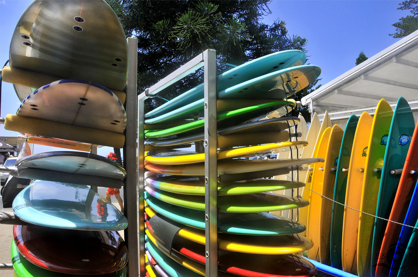 Surfboard Wall Art, multi coloured stacked surfboards, Manly Beach, New South Wales, Australia, Framed Prints, Canvas, Acrylic