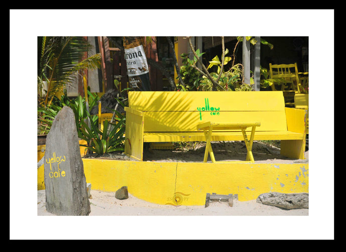 Beach Cafe Wall Art, Yellow Bar Cafe, palm trees, Langkawi Beach, Malaysia, Framed Prints, Canvas & Acrylic